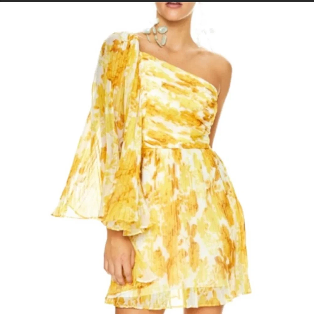 Anthropologie x La Maison Talulah Sunshine XL Yellow 1-Shoulder Floral Toga Mini - Picture 4 of 16